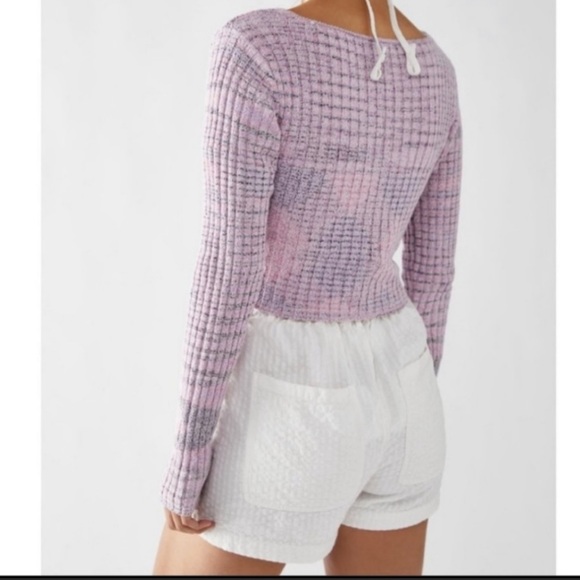 NWT $98 Free People Sweater Medium Brooke Wrap Crop Top Lilac Fog Combo Women's - Picture 4 of 16